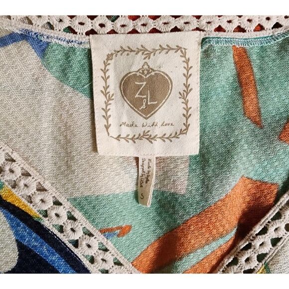 Z&L EUROPE Tassel Tie Armhole Lace Trimmed Tiered 32" Mini Dress Tucan Print S - Picture 6 of 6